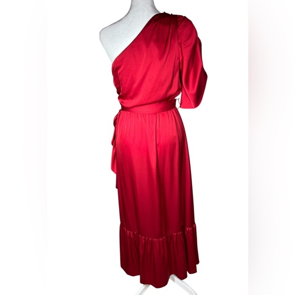 AMUR Red Topanga One-Shoulder Faux Wrap Sexy Cocktail Evening Holiday Dress Sz 2 - Picture 14 of 16